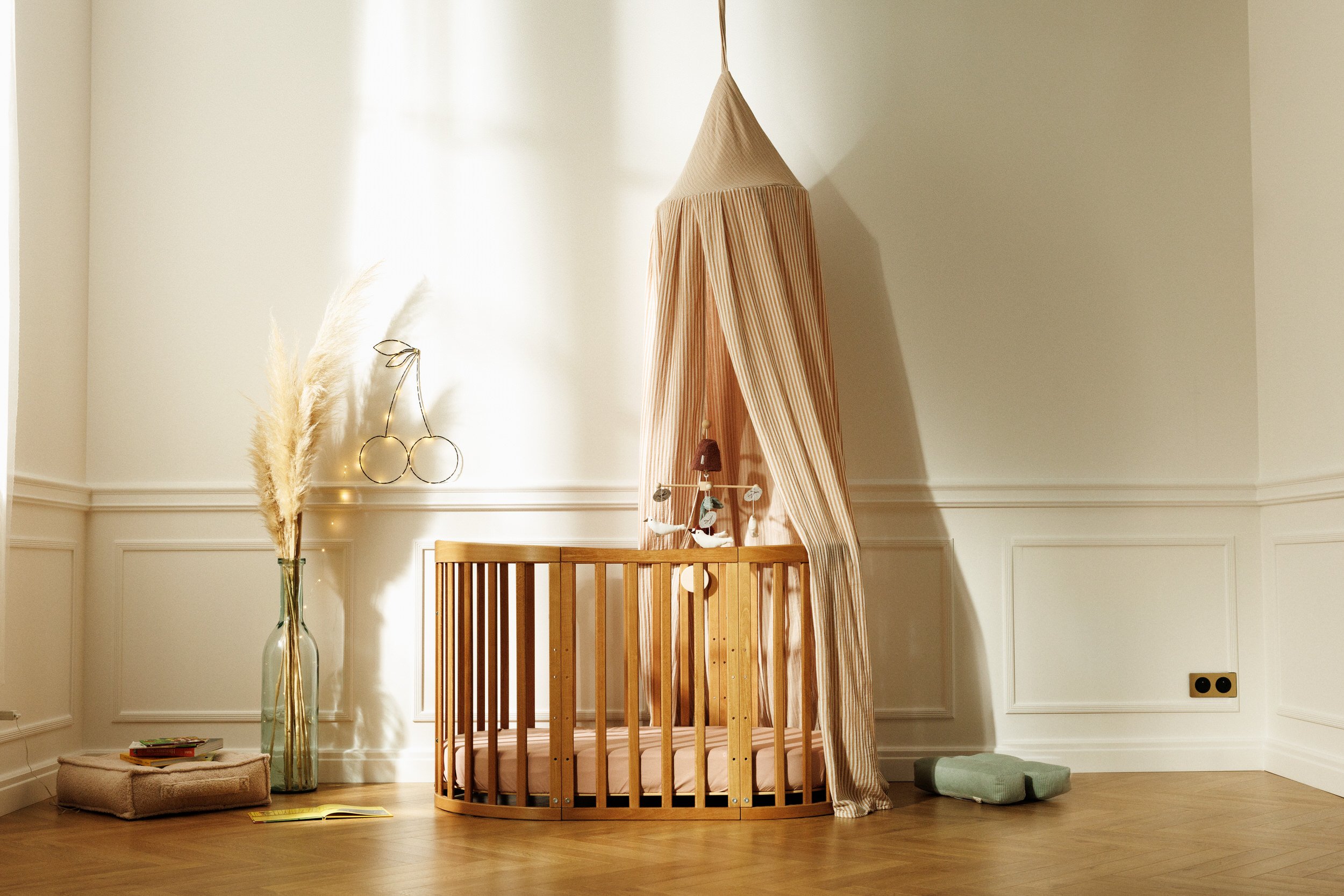 Saldi Estivi - Baldacchino in Mussola a Righe Beige