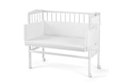 White Bedside Crib with Mattress and Bed Bumper