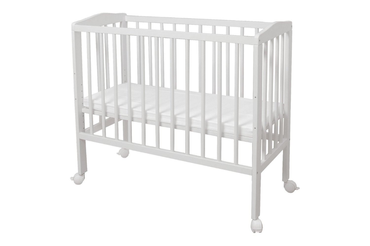 White Bedside Crib with Mattress and Bed Bumper