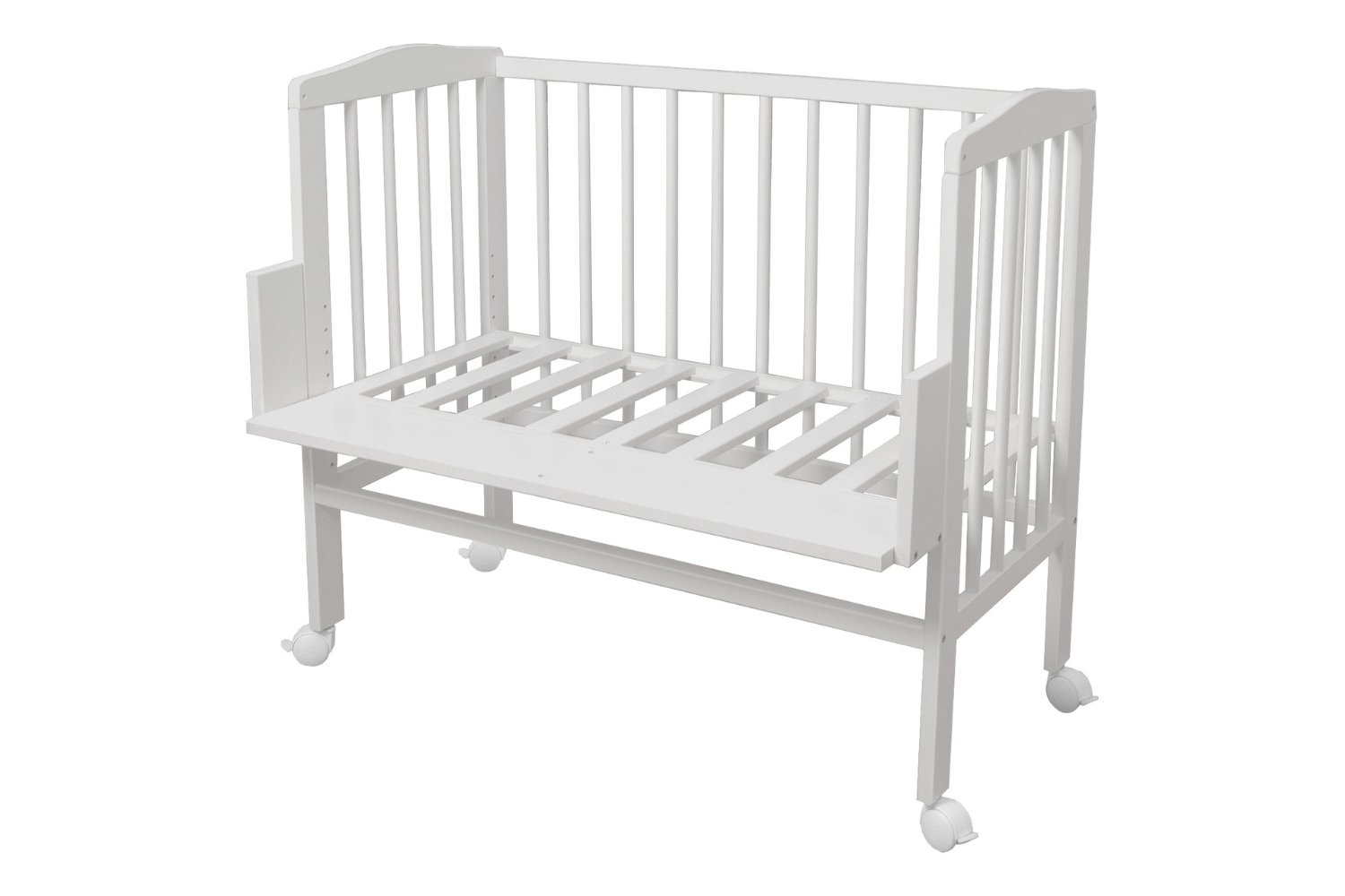 White Bedside Crib with Mattress and Bed Bumper