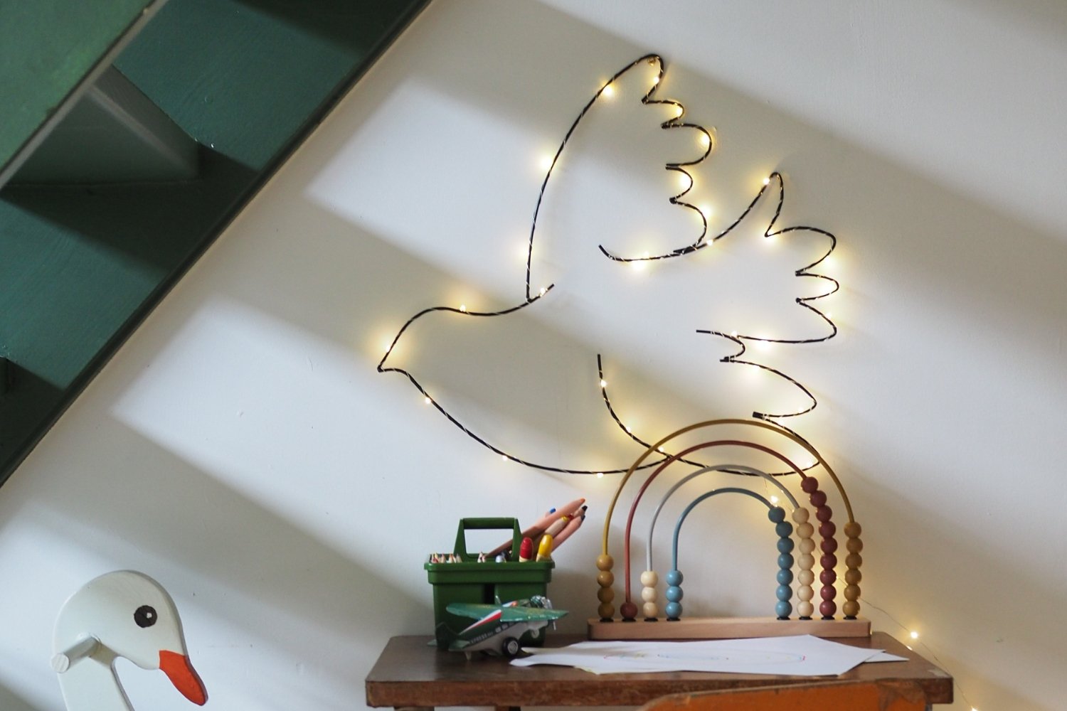 Black Metal Wire LED Light - Bird