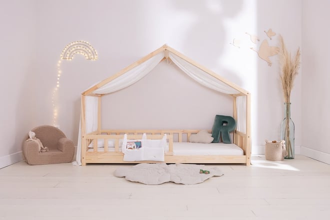 Hausbett-Himmel Weiß Goldpunkte - Modell K