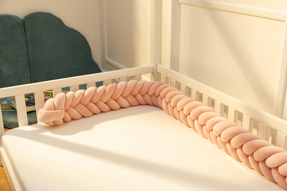 Powder Pink Fishtail Braided Bed Bumper