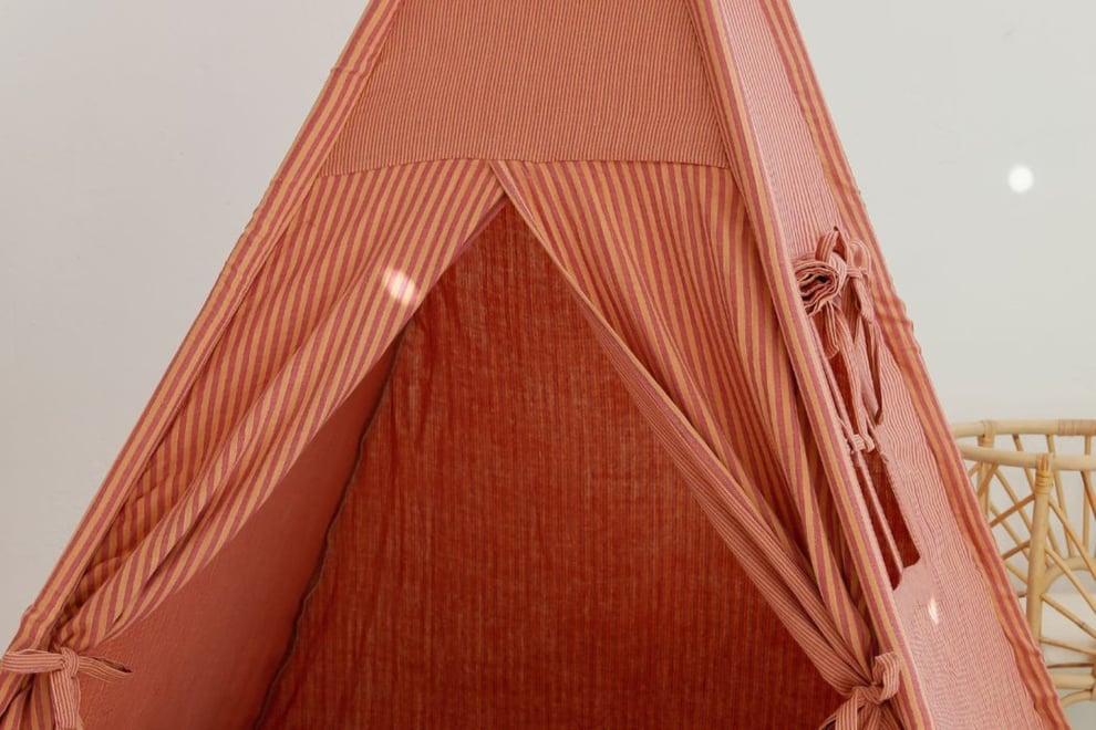 Tipi en Mousseline à Rayures Beige