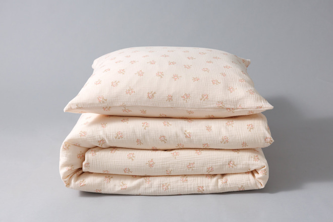 Housse de Couette et Oreiller 120x170 Mousseline de Coton - Fleurs Vintage