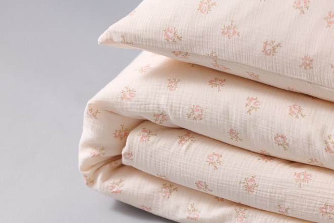 Housse de Couette et Oreiller 120x170 Mousseline de Coton - Fleurs Vintage