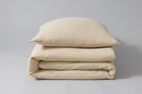 Housse de Couette et Oreiller 120x170 Mousseline de Coton - Sable