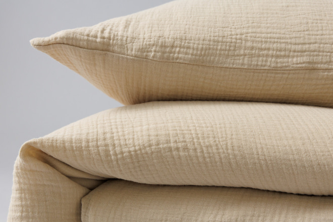 Housse de Couette et Oreiller 120x170 Mousseline de Coton - Sable