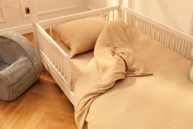 Housse de Couette et Oreiller 120x170 Mousseline de Coton - Sable