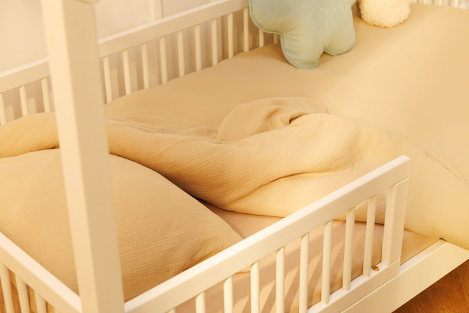Housse de Couette et Oreiller 120x170 Mousseline de Coton - Sable