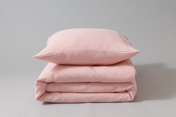 Housse de Couette et Oreiller 120x170 Mousseline de Coton - Sepia Rosé à  Pois Dorés