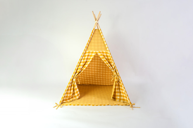 Tipi aus Double-Face-Musselin mit Karomuster - Honig