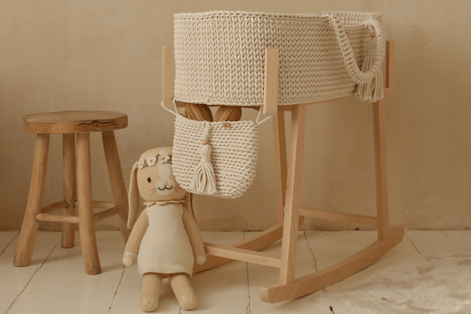 Crochet Moses Basket with Rocking Stand - Natural