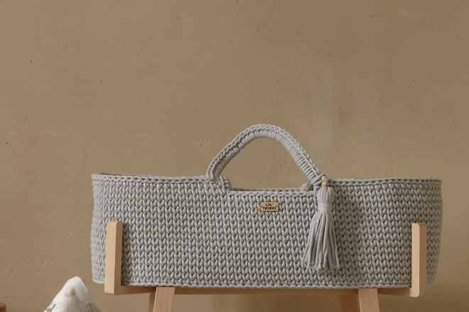 Crochet Moses Basket with Rocking Stand - Grey