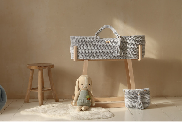 Couffin en Crochet Avec Support - Gris