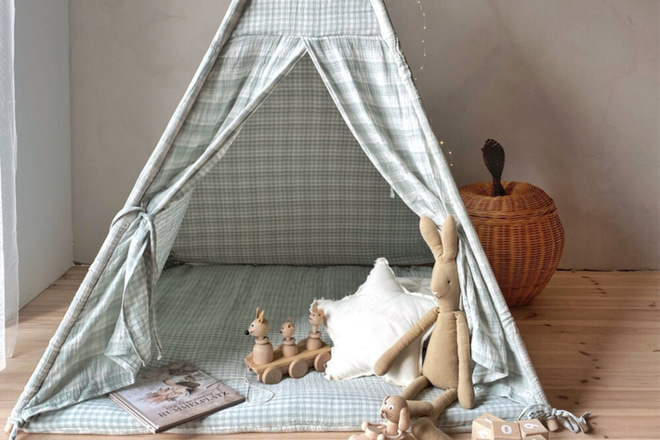 Tipi in Mussola a Quadri Double Face - Menta