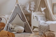 Tipi aus Musselin mit Beigen Streifen