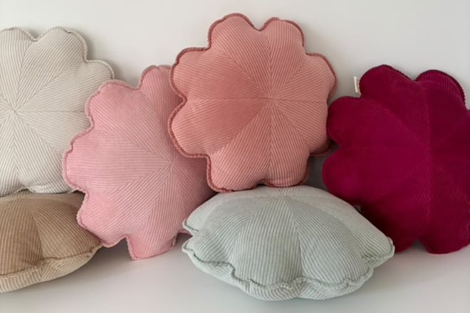 Ecru Flower Corduroy Cushion