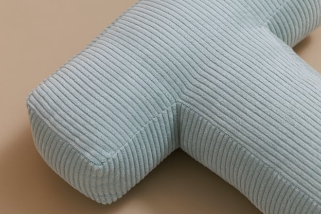 Cuscino Lettera T - Velluto a Coste Verde Acqua