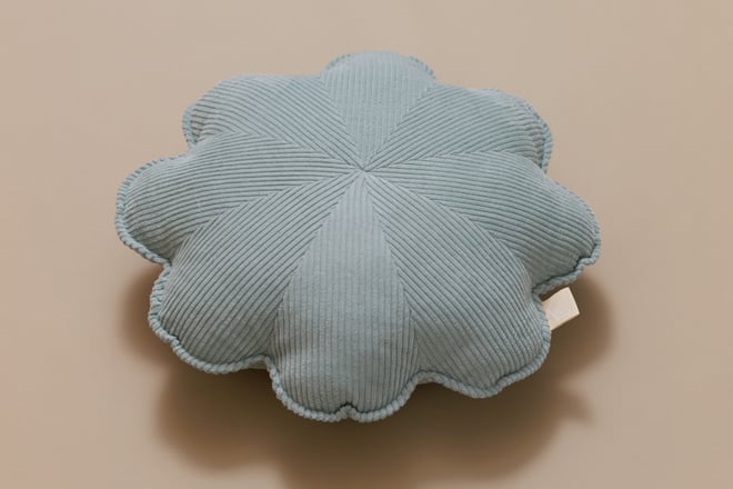 Almofada de Veludo Cotelê Flor Verde Agua