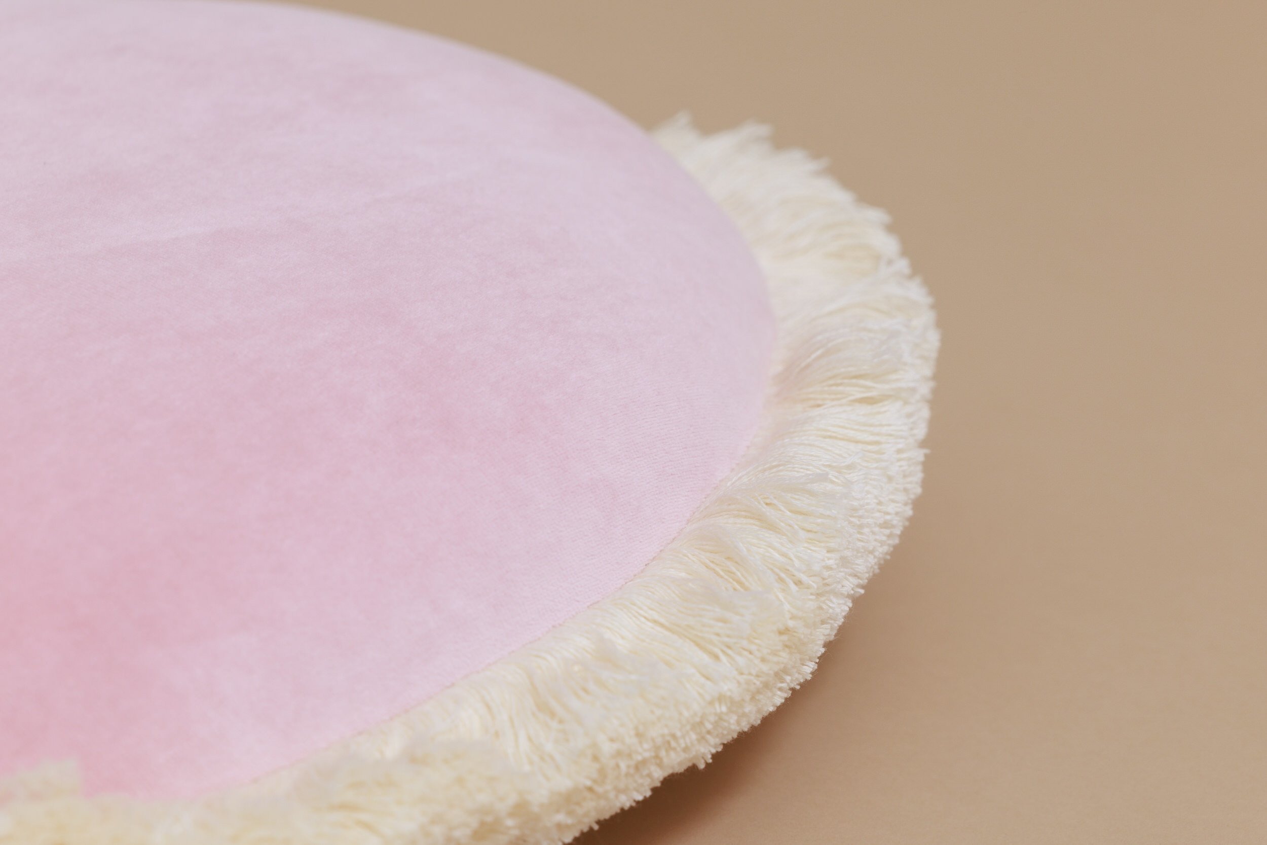 Round Velour Fringed Cushion - Powder Pink Round Velour Fringed Cushion - Powder Pink