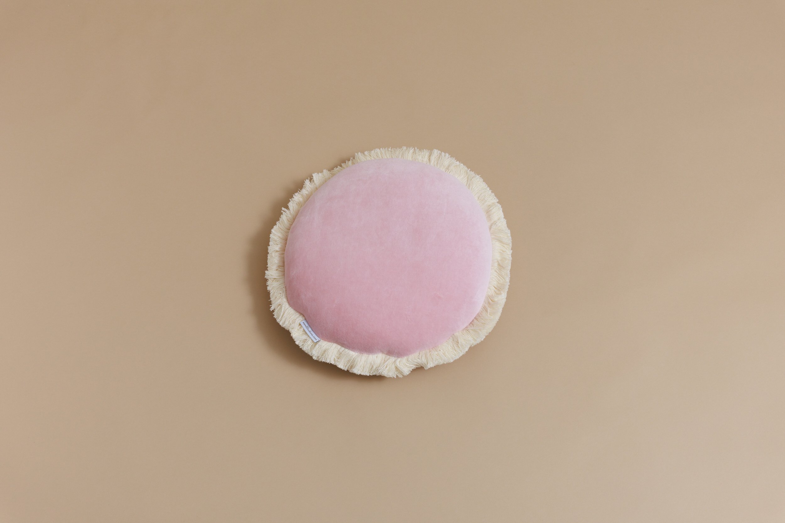 Round Velour Fringed Cushion - Powder Pink Round Velour Fringed Cushion - Powder Pink