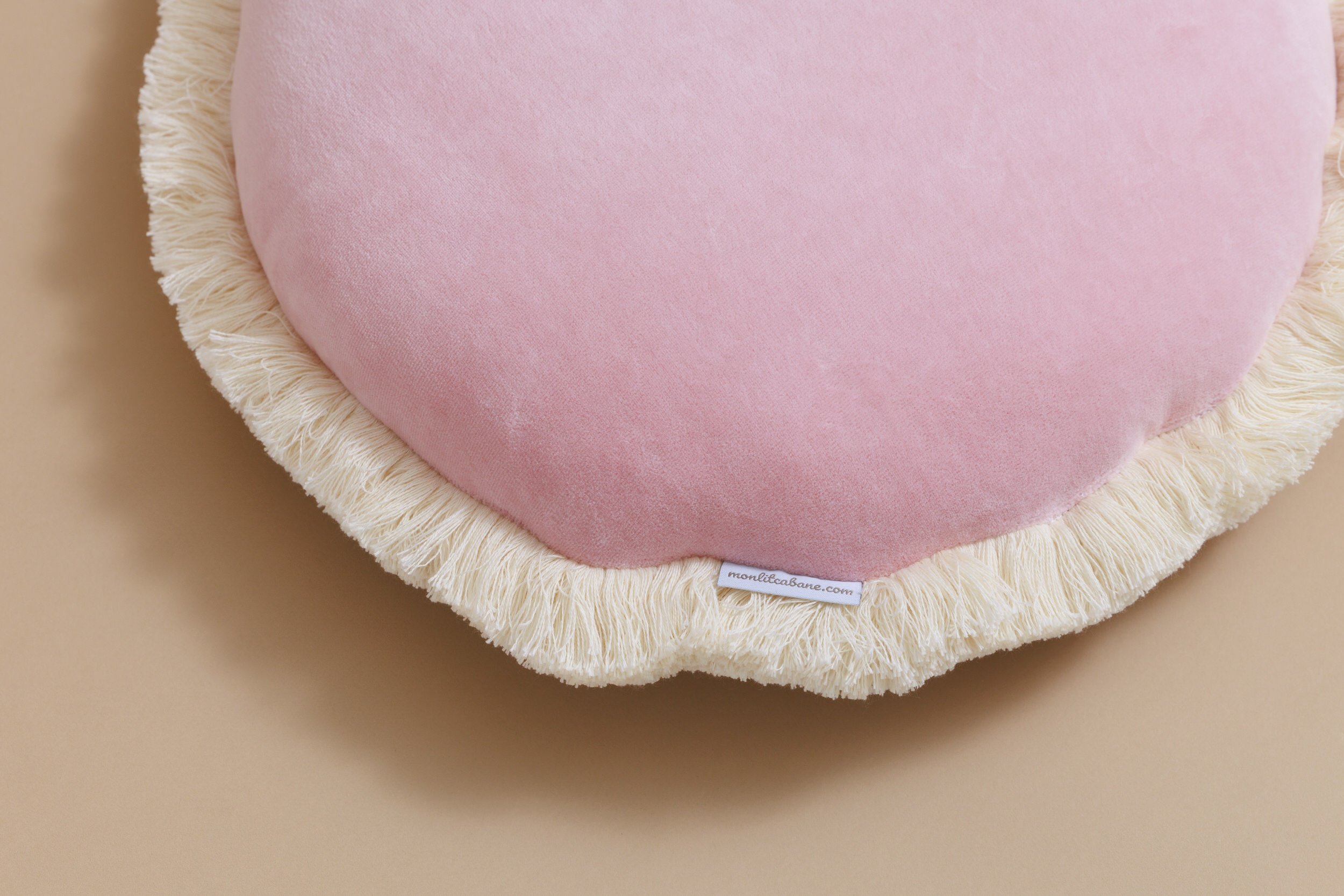 Round Velour Fringed Cushion - Powder Pink Round Velour Fringed Cushion - Powder Pink
