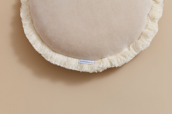 Round Velour Fringed Cushion - Beige