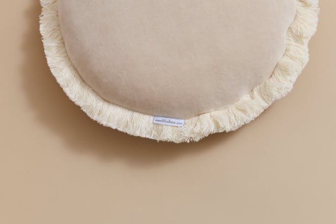 Almofada Redonda de Veludo com Franjas - Beige