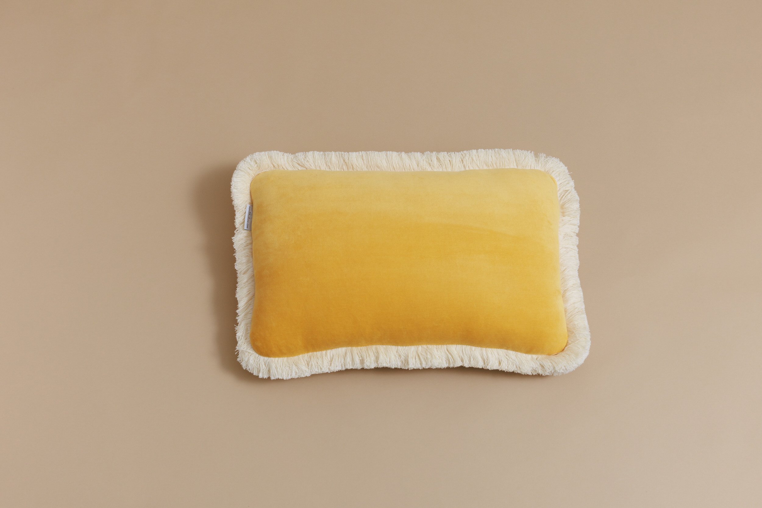 Saldi Estivi - Cuscino Rettangolare in Velluto con Frange - Miele