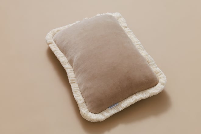 Rectangular Velour Fringed Cushion - Cappuccino