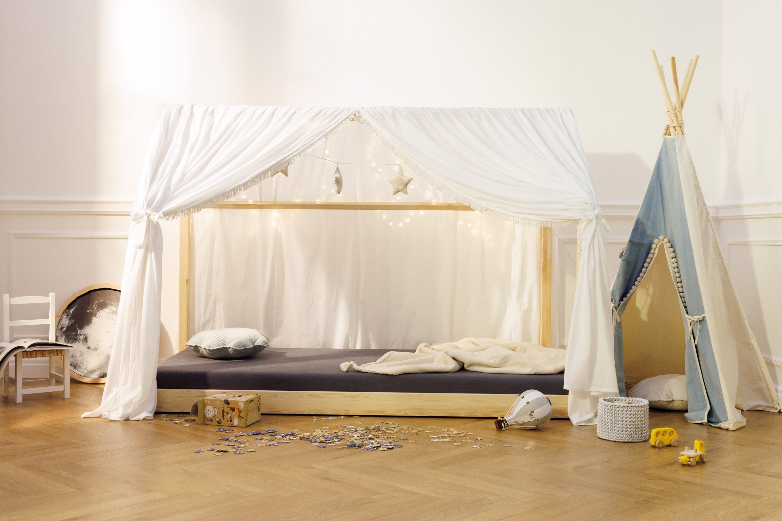 Telo per Letto a Capanna Boho Twist Vaniglia - Modello K Telo per Letto a Capanna Boho Twist Vaniglia - Modello K