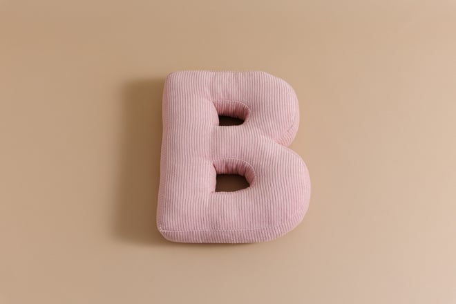 Coussin Lettre B - Velours Côtelé Rose