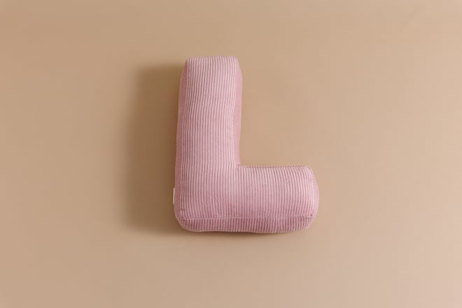 Coussin Lettre L - Velours Côtelé Rose