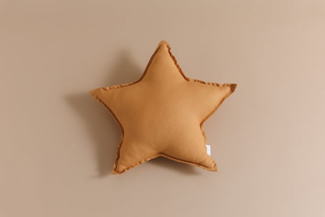 Coussin Étoile en Lin Caramel