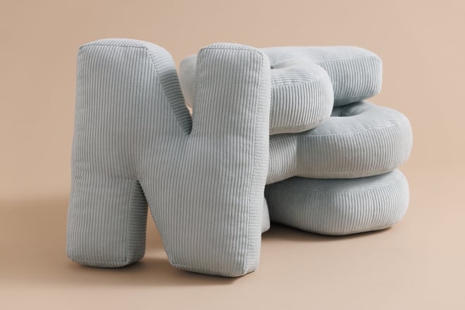 Coussin Lettre P - Velours Côtelé Vert d'eau