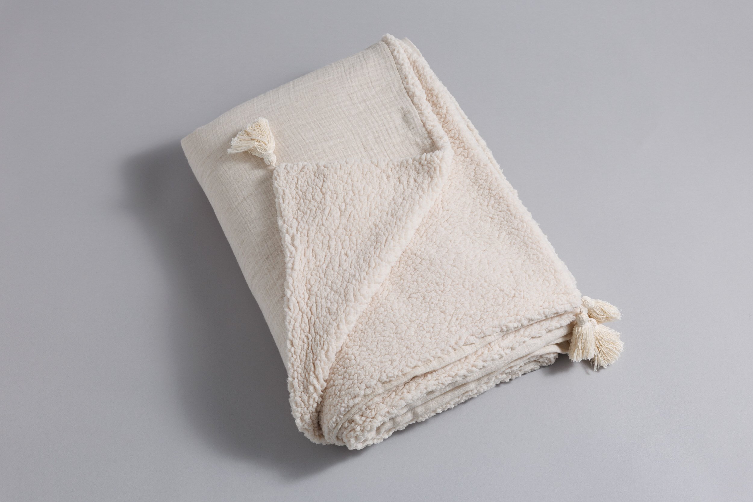 Coperta in Mussola di Cotone e Bouclé a Doppio Lato - Naturale Coperta in Mussola di Cotone e Bouclé a Doppio Lato - Naturale