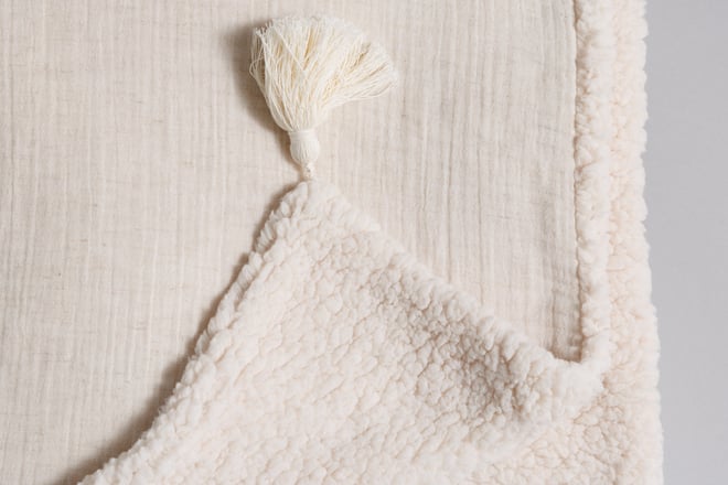 Couverture Double Face Mousseline et Bouclé - Naturel