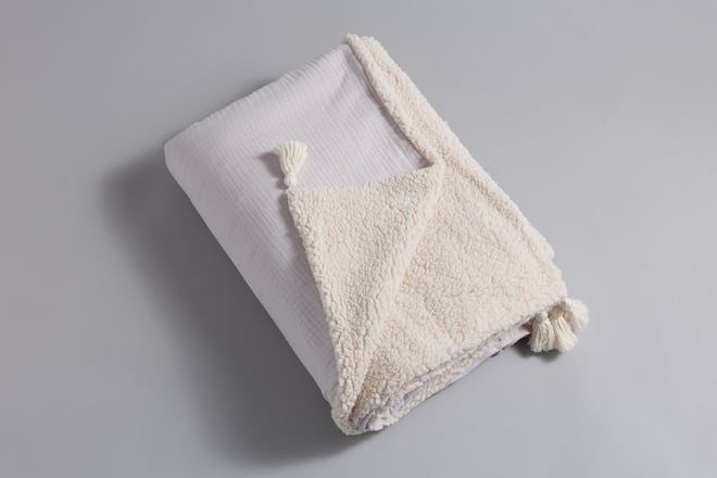 Manta de Muselina de Algodón y Bouclé de Doble Cara - Lila