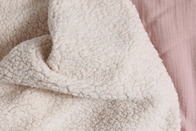 Manta de Muselina de Algodón y Bouclé de Doble Cara - Rosa Empolvado