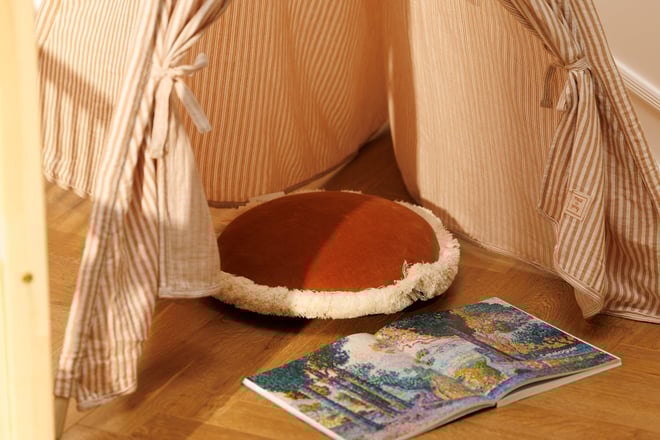 Coussin Rond en Velours à Franges - Cannelle