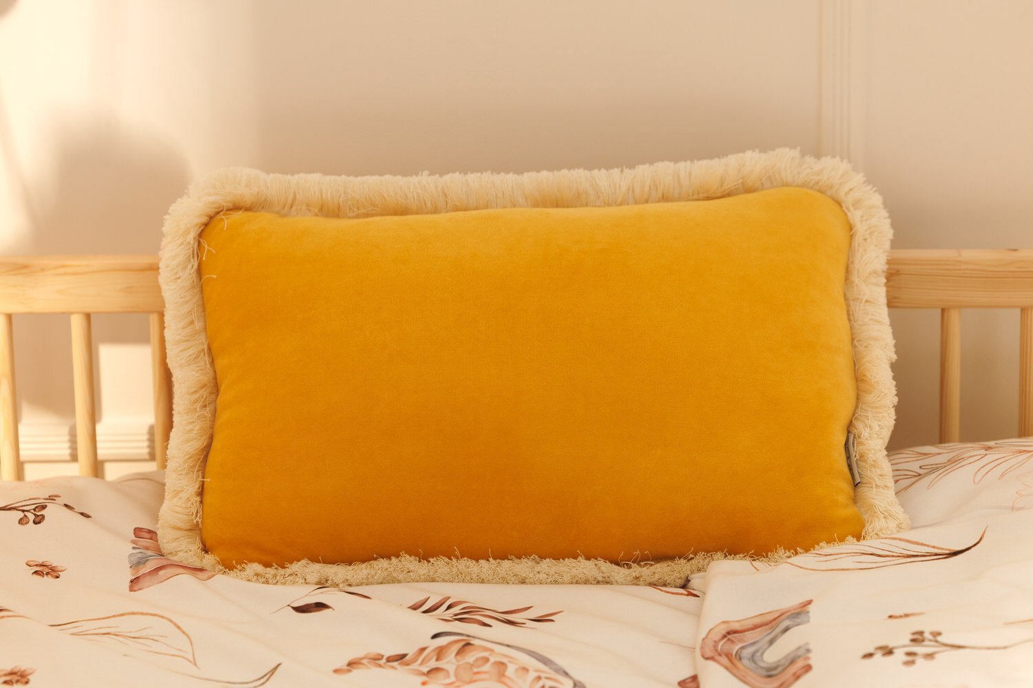 Rectangular Velour Fringed Cushion - Honey Rectangular Velour Fringed Cushion - Honey