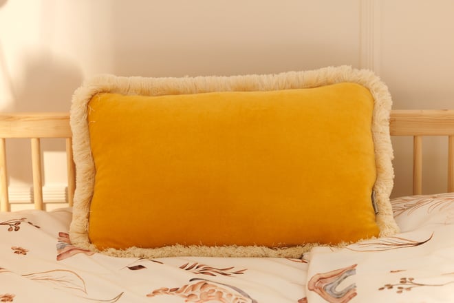Rectangular Velour Fringed Cushion - Honey