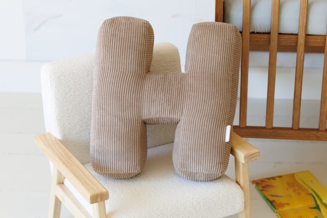 Coussin Lettre H - Velours Côtelé Cappuccino