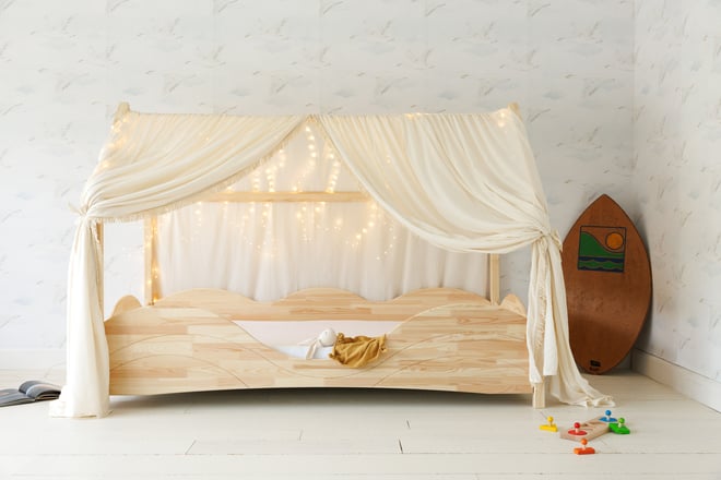 Hausbett-Himmel - Boho Twist Weiß - Modell L Doppelt