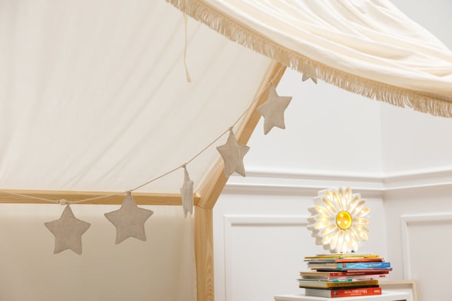 Hausbett-Himmel - Boho Twist Weiß - Modell L Doppelt