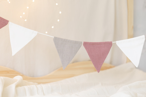 Leinengirlande - Sand, Rosa, Weiß