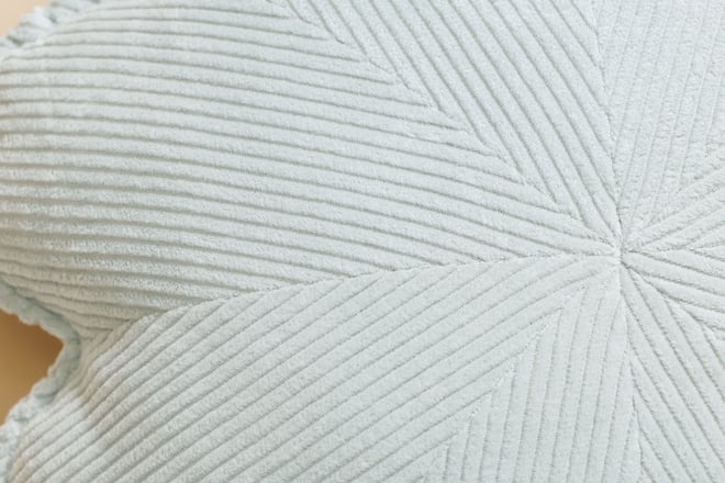 Coussin Fleur en Velours Côtelé Vert d'eau