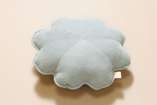 Coussin Fleur en Velours Côtelé Vert d'eau