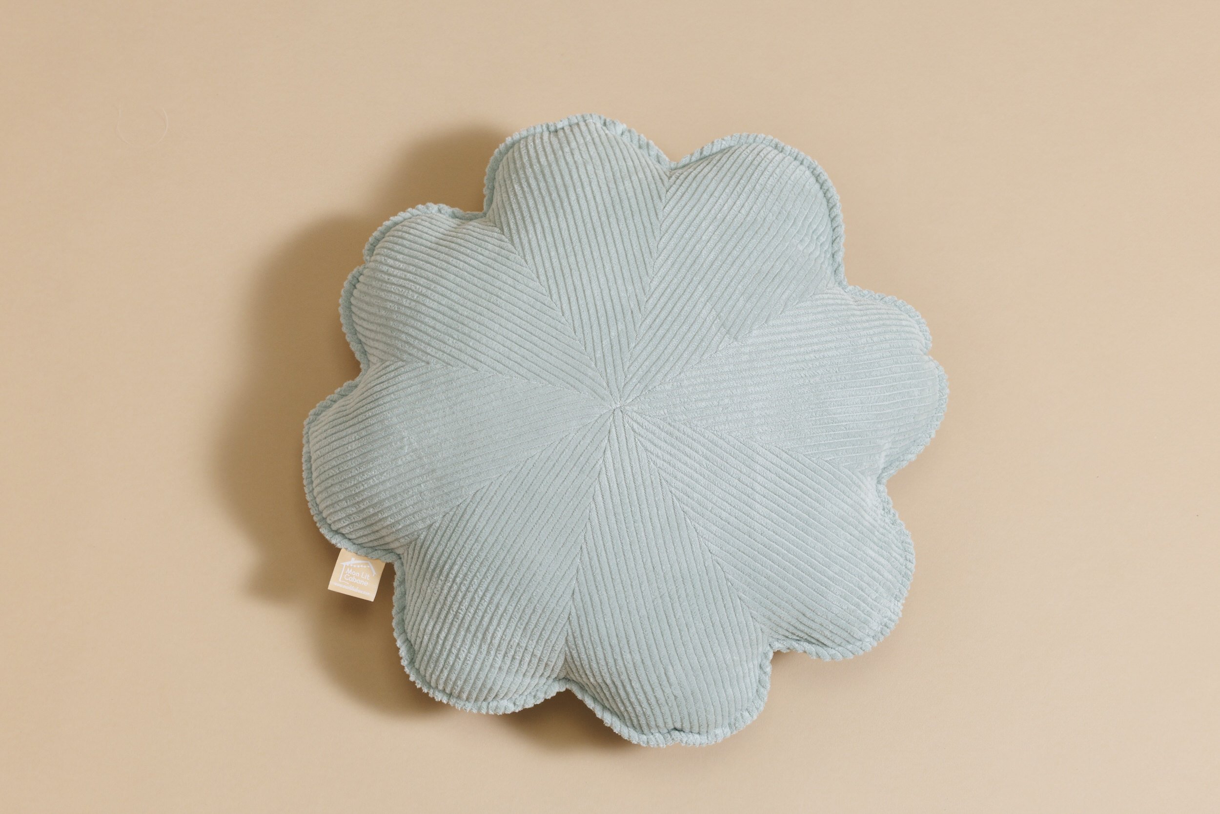 Coussin Fleur en Velours Côtelé Vert d'eau Coussin Fleur en Velours Côtelé Vert d'eau